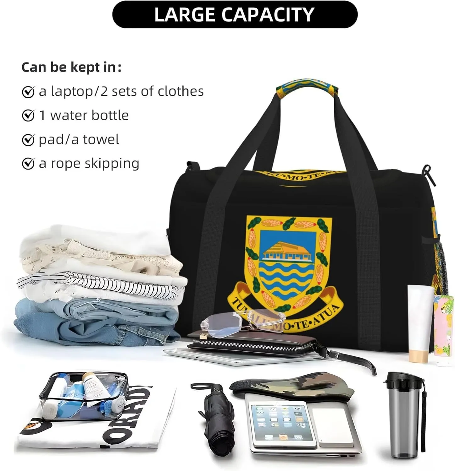 National Emblem Of Tuvalu Travel Duffel Bag Large Foldable Waterproof Overnight Bag For Beach Swim Bags Pool Sports Gym
