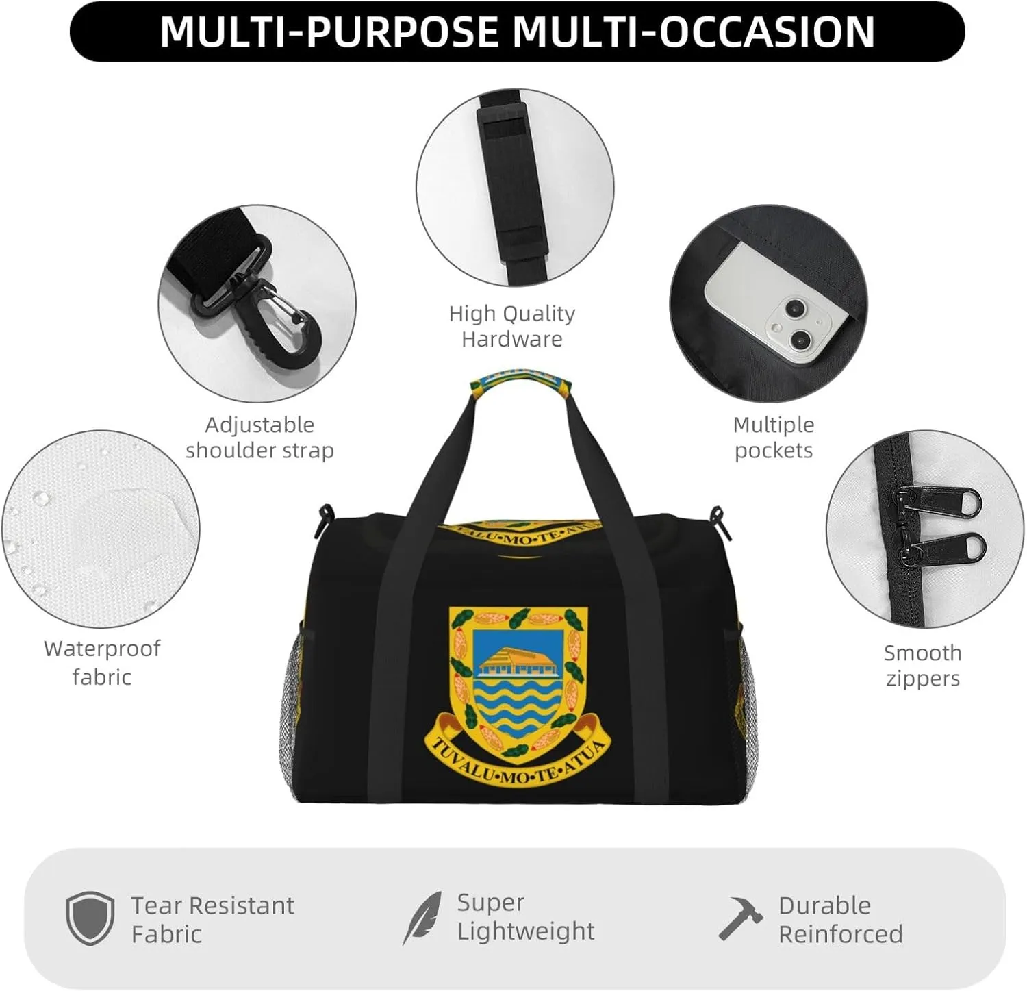 National Emblem Of Tuvalu Travel Duffel Bag Large Foldable Waterproof Overnight Bag For Beach Swim Bags Pool Sports Gym