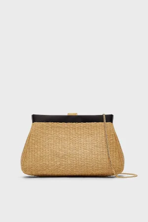 Natural Raffia and Black Cannes Clutch