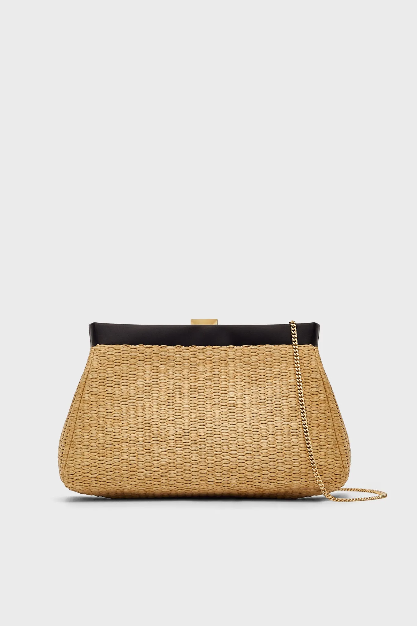 Natural Raffia and Black Cannes Clutch