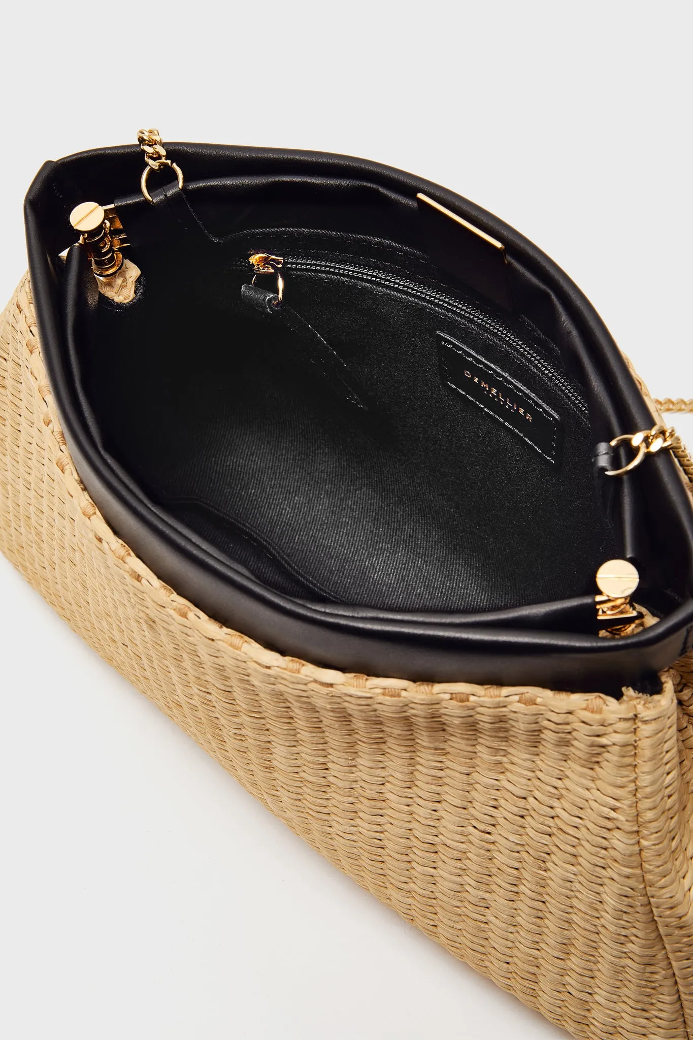 Natural Raffia and Black Cannes Clutch