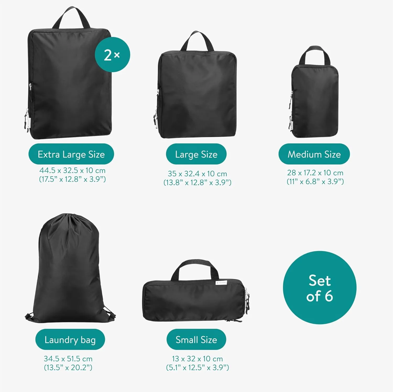 Navaris Compression Packing Cubes Set of 6 - Compressible Travel Bags for Packing Many Sizes - Lightweight Compression Travel Organizer Suitcase Carry On Luggage Backpacks - Black