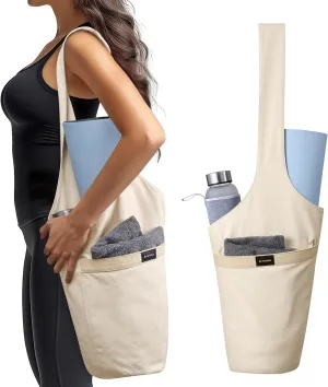 Navaris Yoga Mat Bag - Boho Shoulder Carry Bag with Three Pockets - Storage for Pilates Mats - Lightweight, Durable and Foldable Bag - Perfect for Gym, Shopping and More