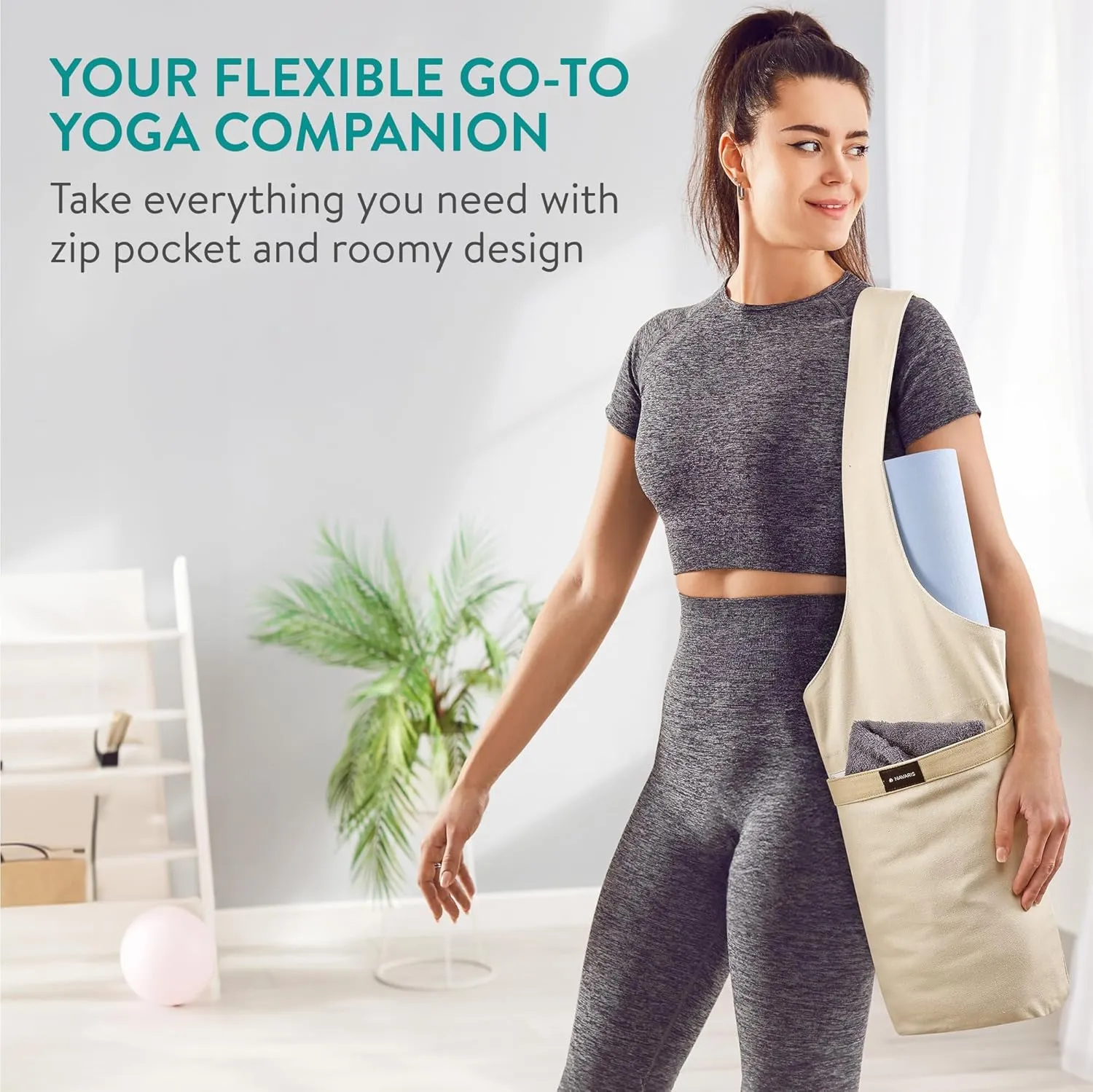 Navaris Yoga Mat Bag - Boho Shoulder Carry Bag with Three Pockets - Storage for Pilates Mats - Lightweight, Durable and Foldable Bag - Perfect for Gym, Shopping and More