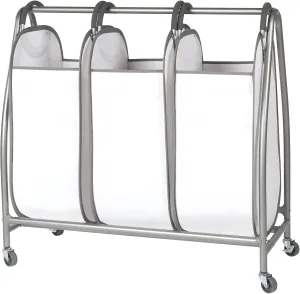 NeatfreaK Triple Laundry Hamper Sorter - Rolling Laundry Cart With Wheels & 3 x Removable Dirty Clothes Hamper Totes With EVERFRESH Technology For Towels, Blankets & Bathroom Organization