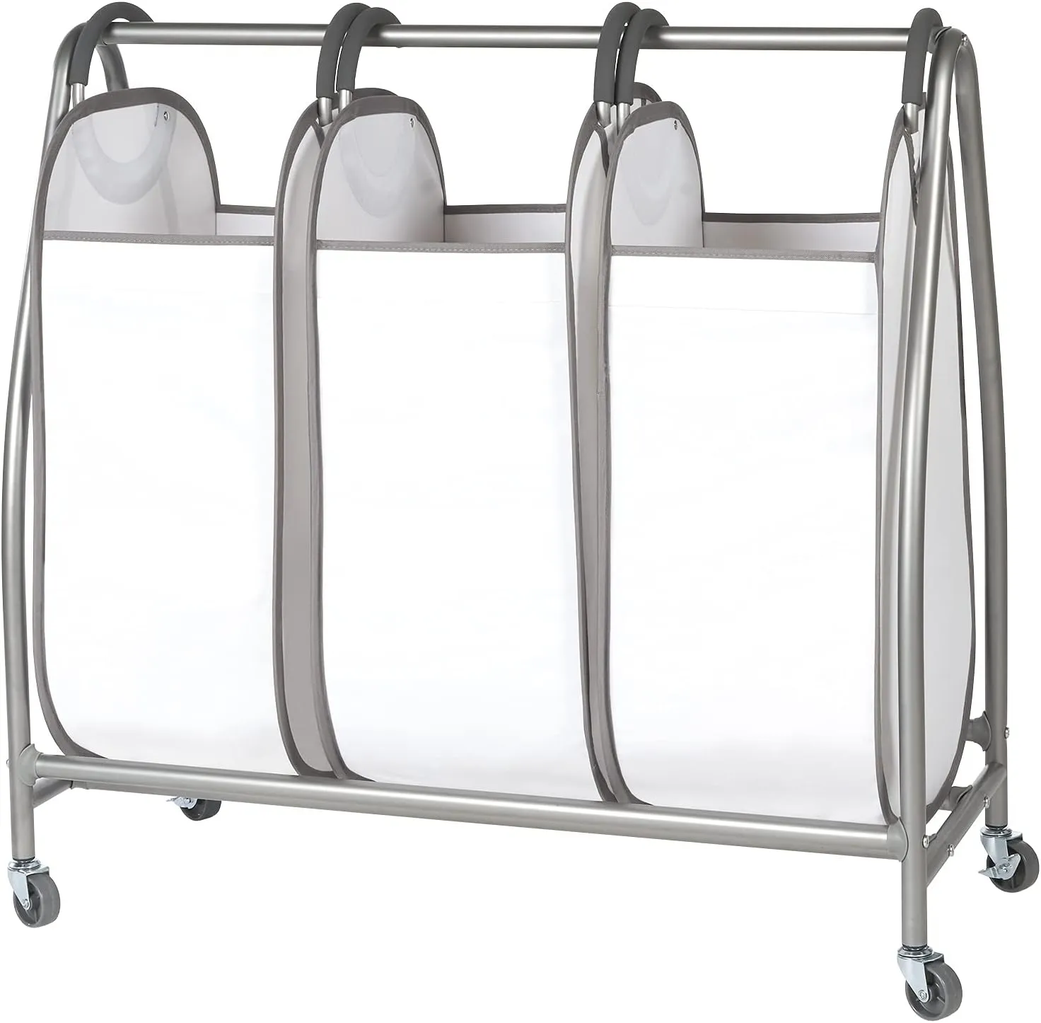 NeatfreaK Triple Laundry Hamper Sorter - Rolling Laundry Cart With Wheels & 3 x Removable Dirty Clothes Hamper Totes With EVERFRESH Technology For Towels, Blankets & Bathroom Organization