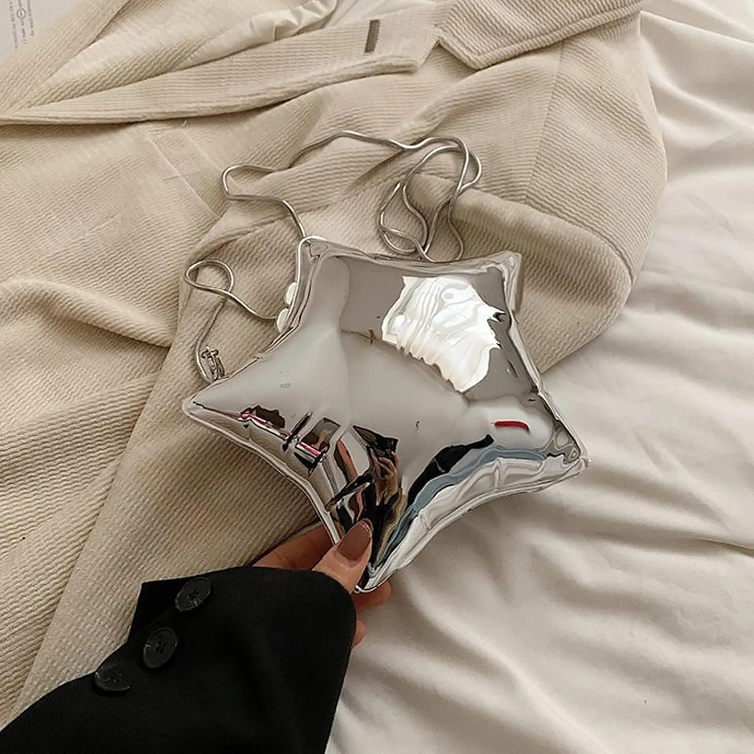 NELSBREXWomen's AcrylicStar Chain Y2k Crossbody Bag Metallic Design Evening Clutch Party Purse Handbag for Party Wedding Gift