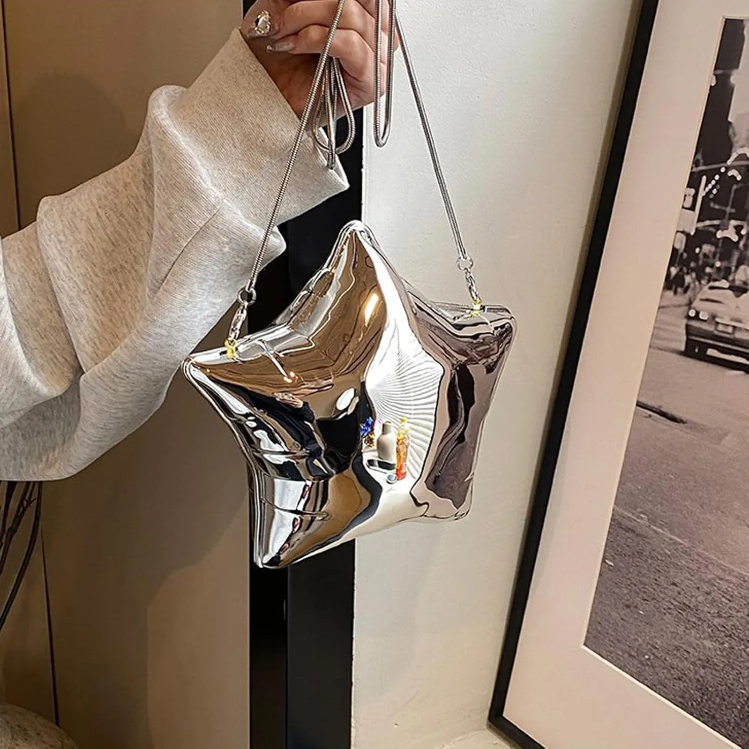 NELSBREXWomen's AcrylicStar Chain Y2k Crossbody Bag Metallic Design Evening Clutch Party Purse Handbag for Party Wedding Gift