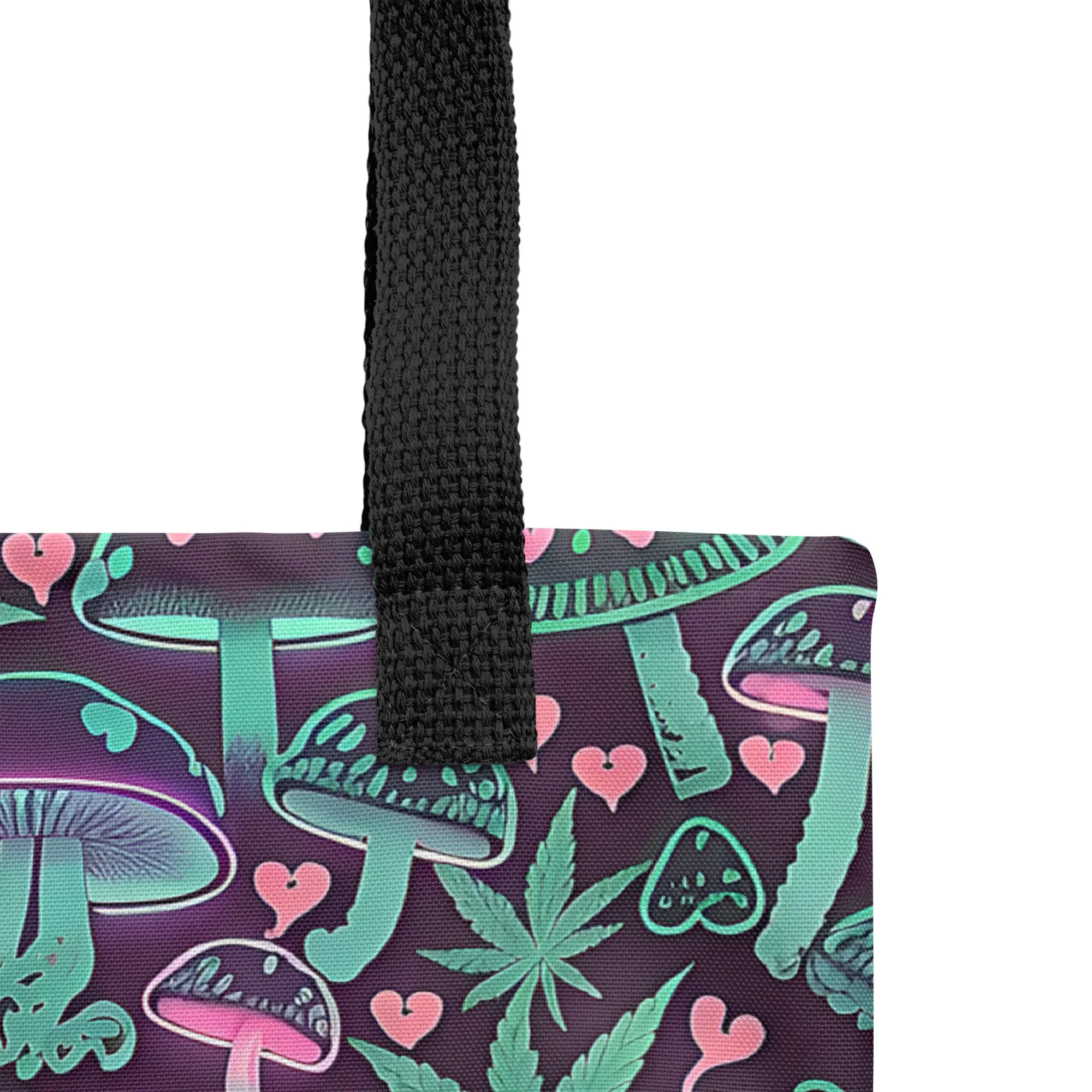 Neon Pink & Green 420 Mushroom All Over Print Tote Bag