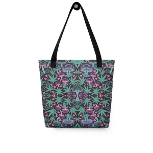 Neon Pink & Green 420 Mushroom All Over Print Tote Bag