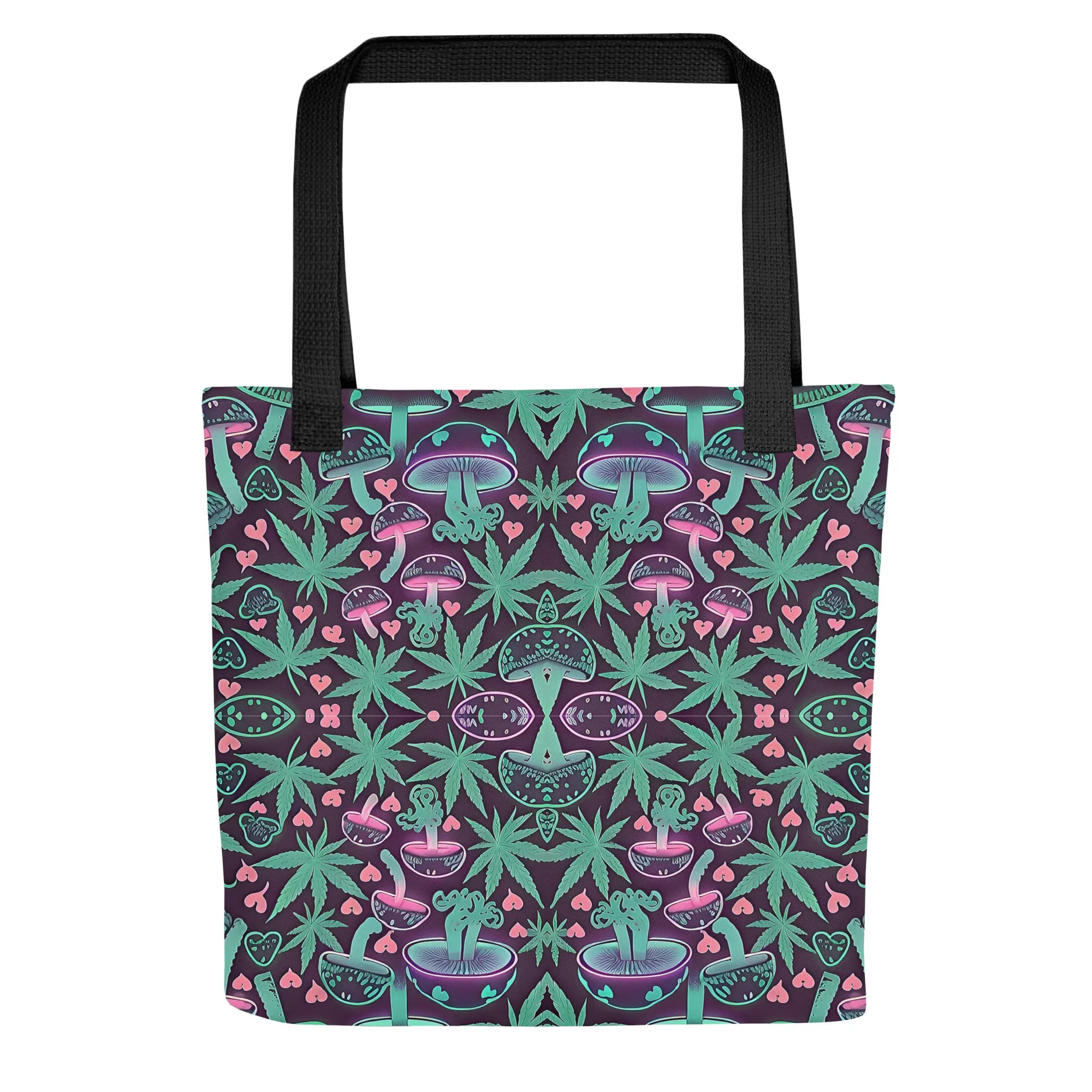 Neon Pink & Green 420 Mushroom All Over Print Tote Bag