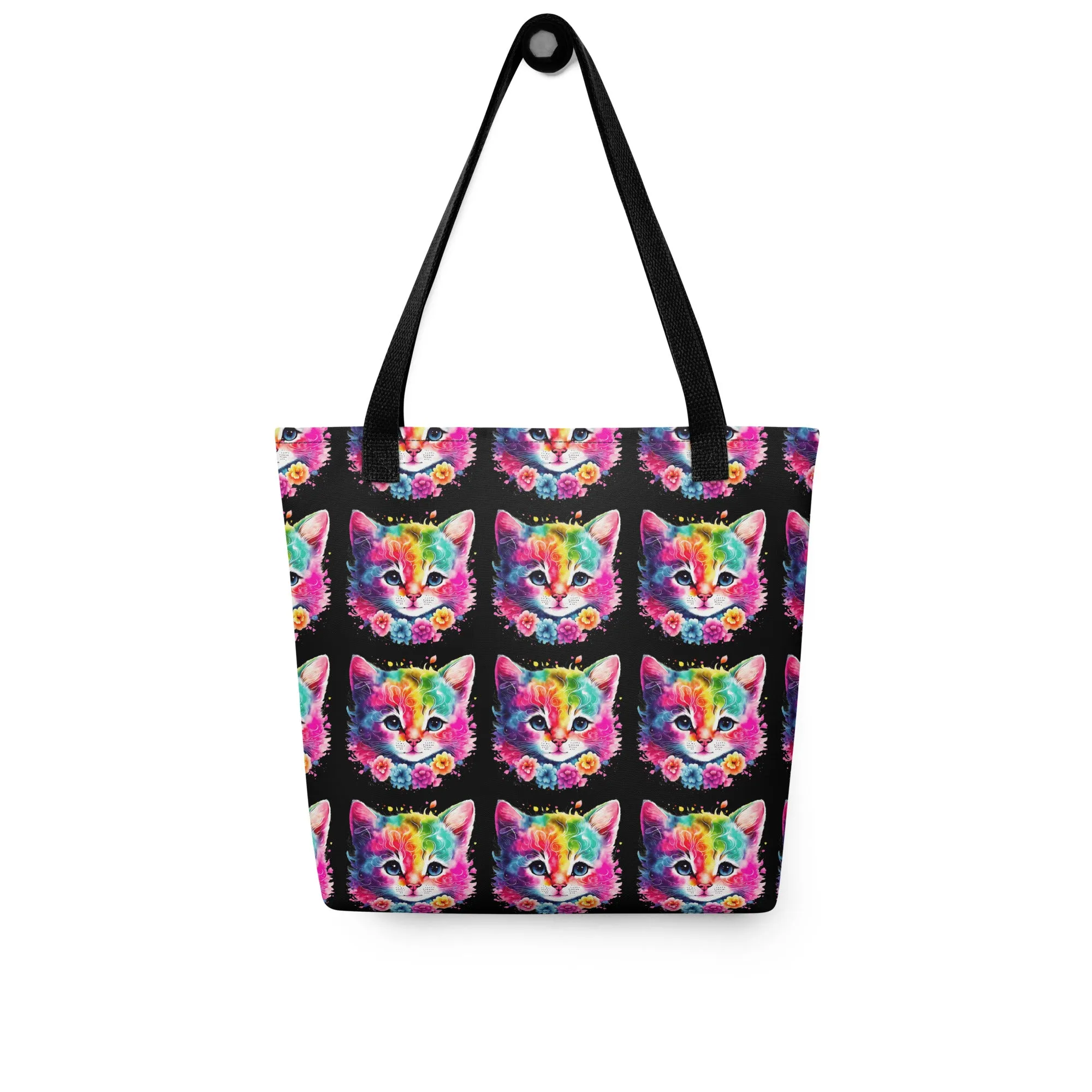 Neon Rainbow Cat All Over Print Tote Bag