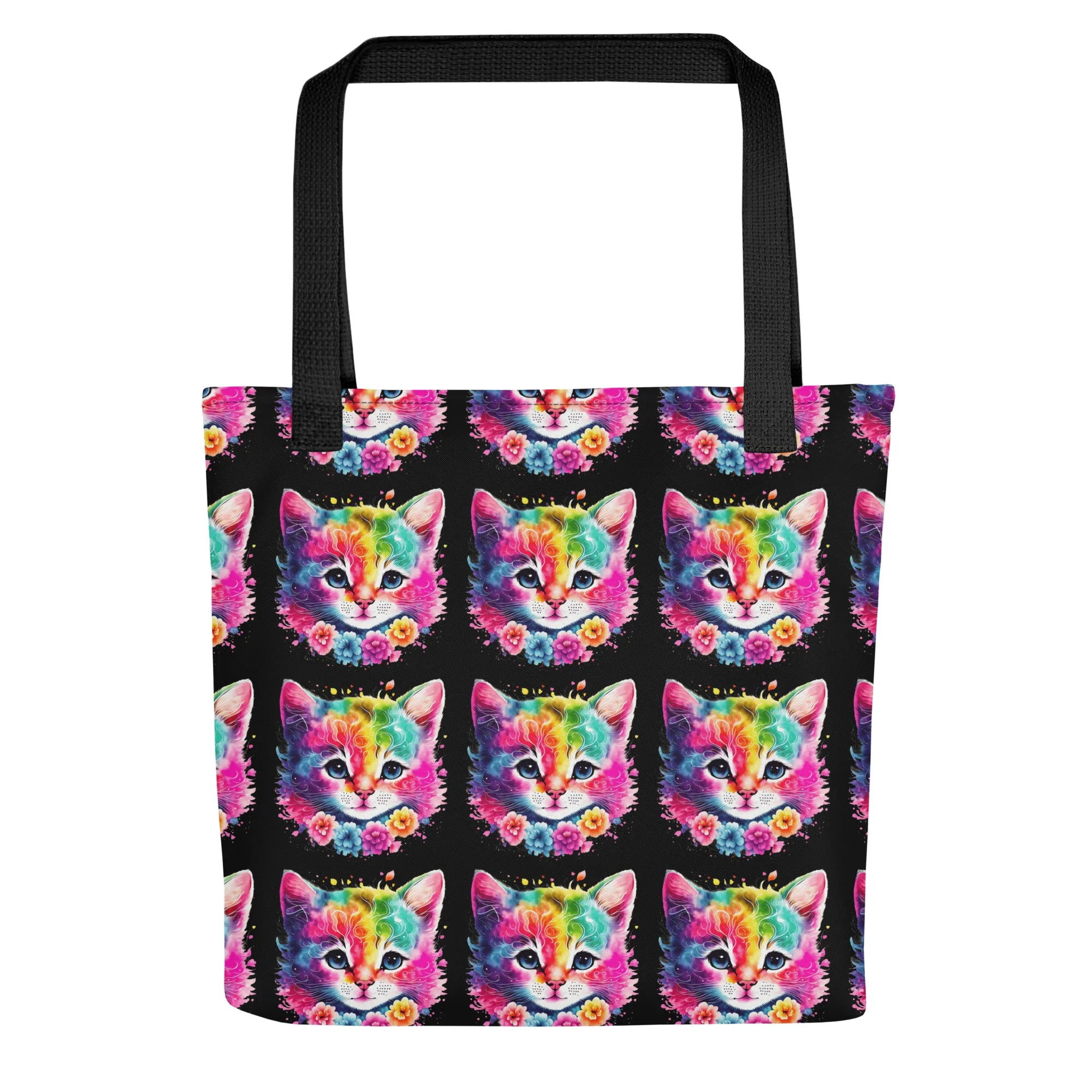 Neon Rainbow Cat All Over Print Tote Bag