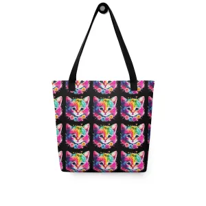 Neon Rainbow Cat All Over Print Tote Bag