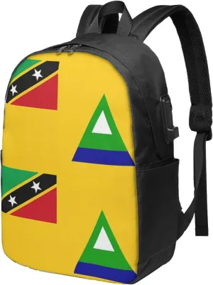 Nevis St. Kitts Flag Laptop Backpacks Travel Backpack Casual Business Daypack Sport Rucksack Computer Bag Fits up to 17 Inch Notebook with USB Port
