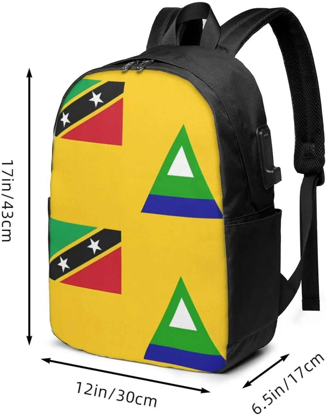 Nevis St. Kitts Flag Laptop Backpacks Travel Backpack Casual Business Daypack Sport Rucksack Computer Bag Fits up to 17 Inch Notebook with USB Port