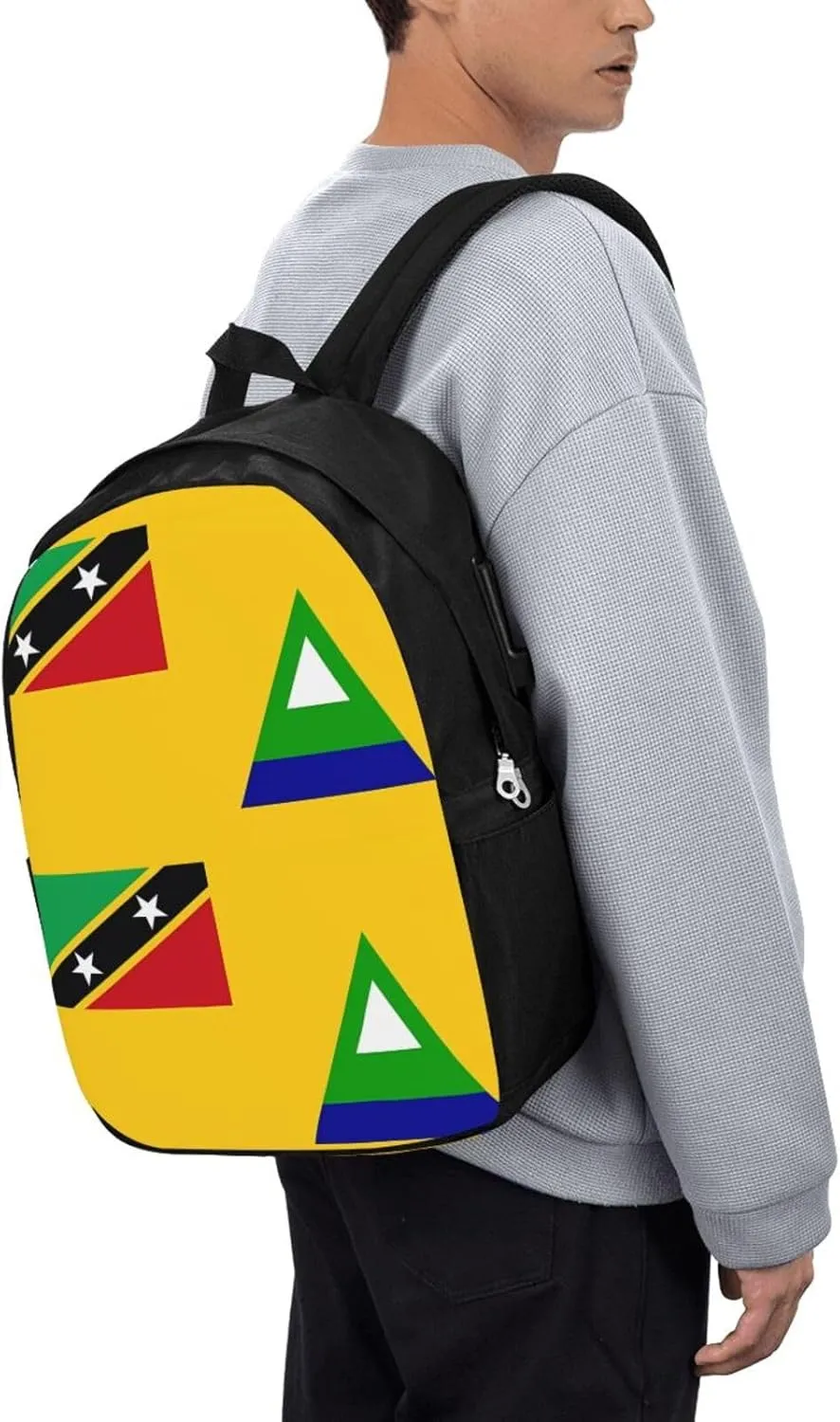 Nevis St. Kitts Flag Laptop Backpacks Travel Backpack Casual Business Daypack Sport Rucksack Computer Bag Fits up to 17 Inch Notebook with USB Port