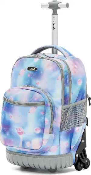 NEW TILAMI Roller Backpacks for Girls, Adjustable Laptop Rolling Backpack with Wheels for Girls to School Travel Camping Boys Rolling Backpack Purple Star 18 Inches