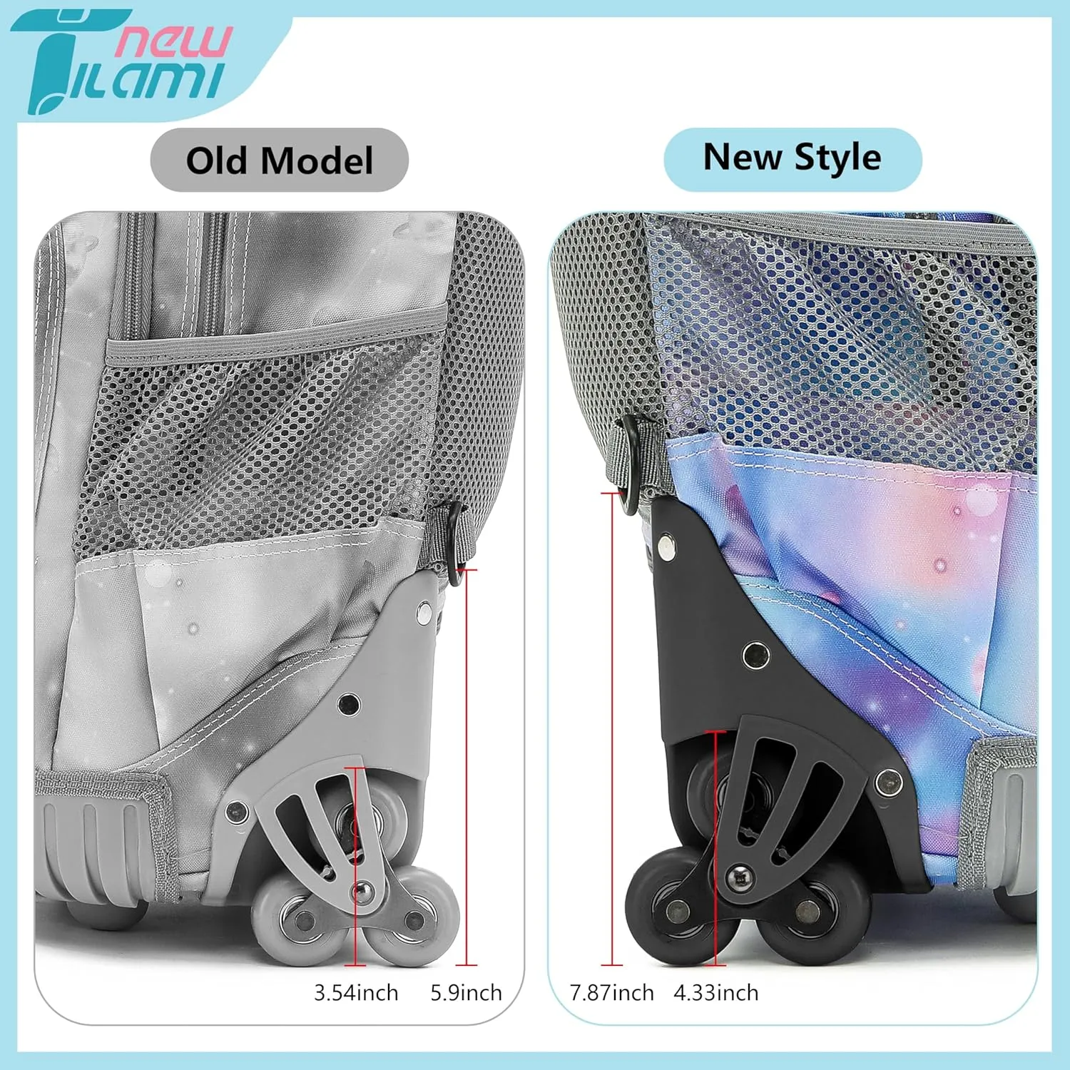 NEW TILAMI Roller Backpacks for Girls, Adjustable Laptop Rolling Backpack with Wheels for Girls to School Travel Camping Boys Rolling Backpack Purple Star 18 Inches