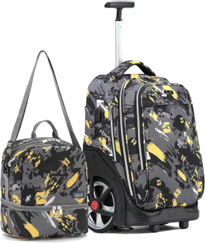 NEW TILAMI Rolling Backpack 19 inch with Lunch Bag Wheeled Laptop Backpack Ideal for School and Travel for Girls and Boys, Doodle Yellow