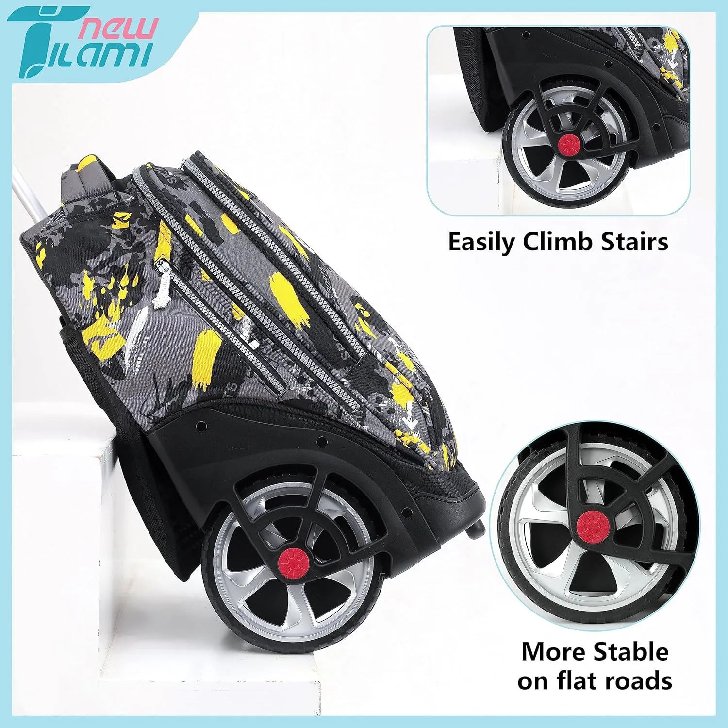 NEW TILAMI Rolling Backpack 19 inch with Lunch Bag Wheeled Laptop Backpack Ideal for School and Travel for Girls and Boys, Doodle Yellow