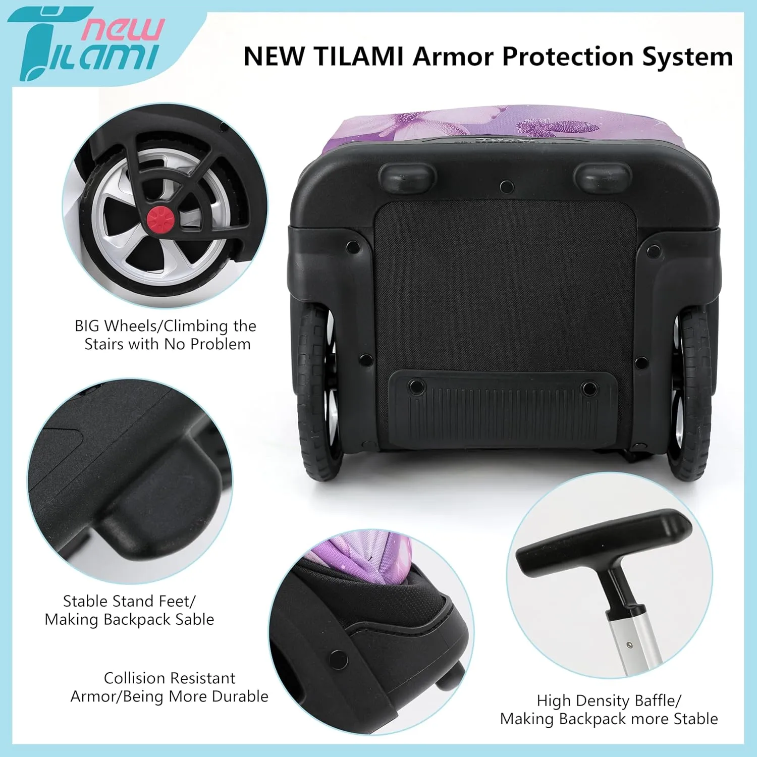 NEW TILAMI Rolling Backpack 19 inch with Lunch Bag Wheeled Laptop Backpack Ideal for School and Travel for Girls and Boys, Evening Butterfly (No USB interface)