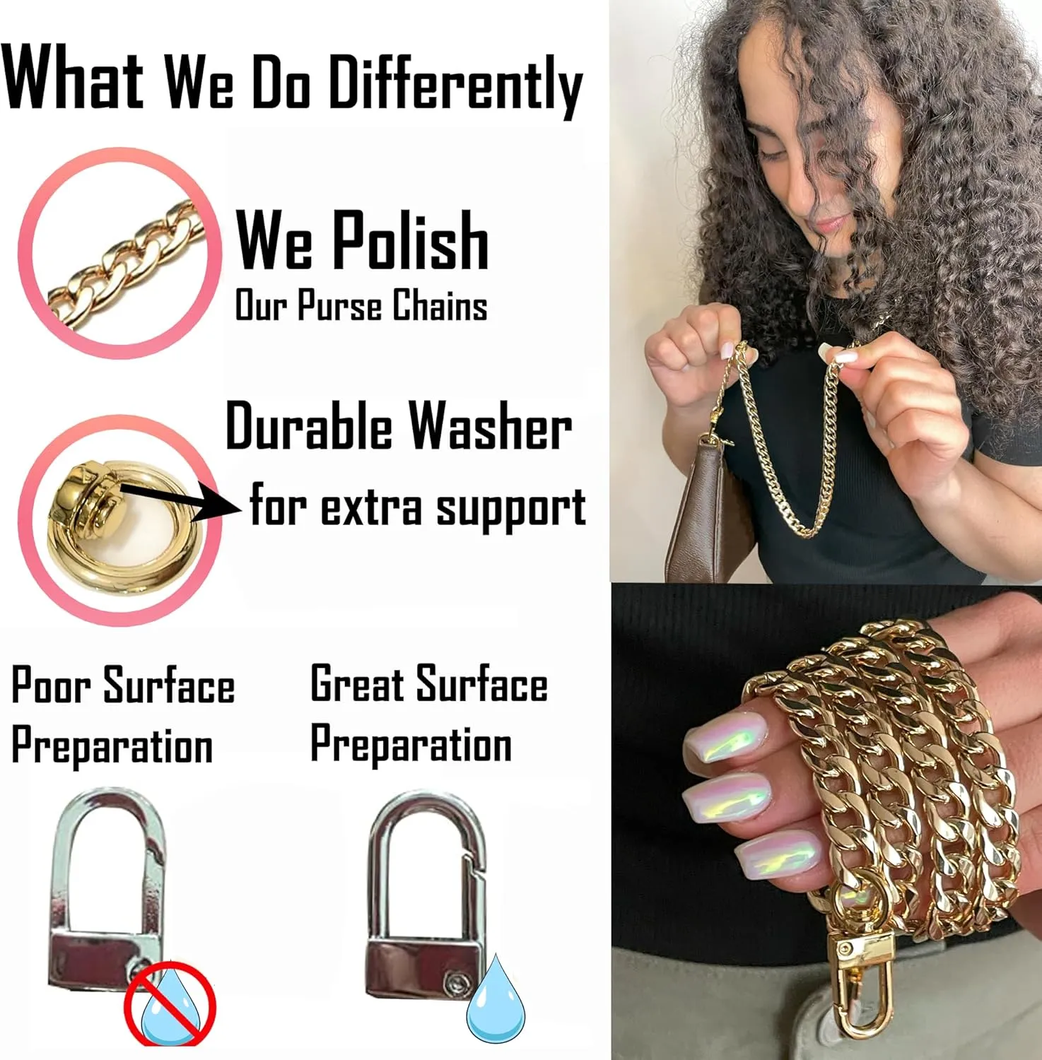 NEXT FASHION Purse Chain Strap Handle Shoulder Crossbody Metal Replacement 20CM - 120CM Selecting (Gold 40" / 100cm)