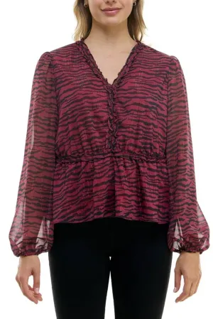 Nicole Miller Long Sleeve Animal Print Top