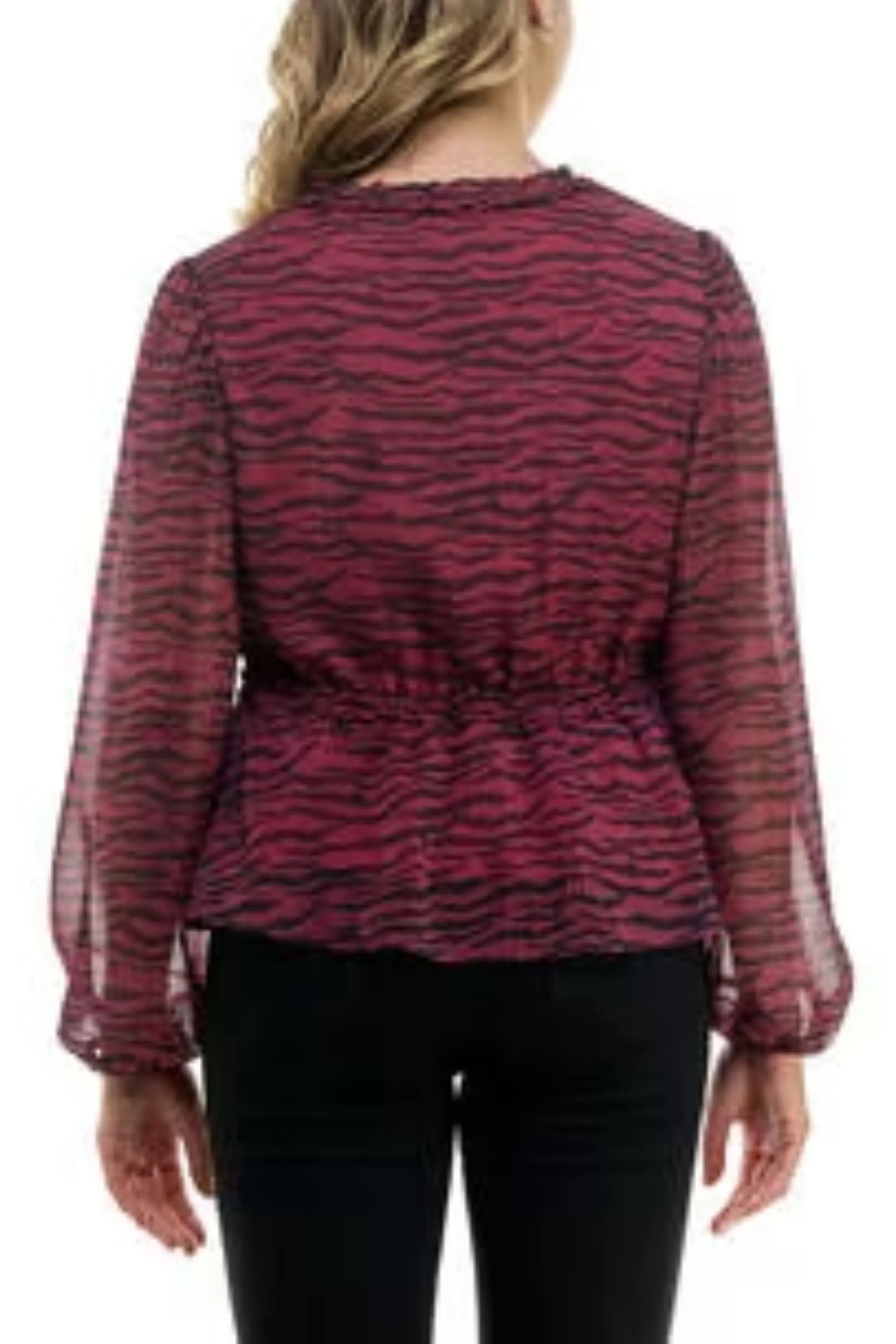 Nicole Miller Long Sleeve Animal Print Top