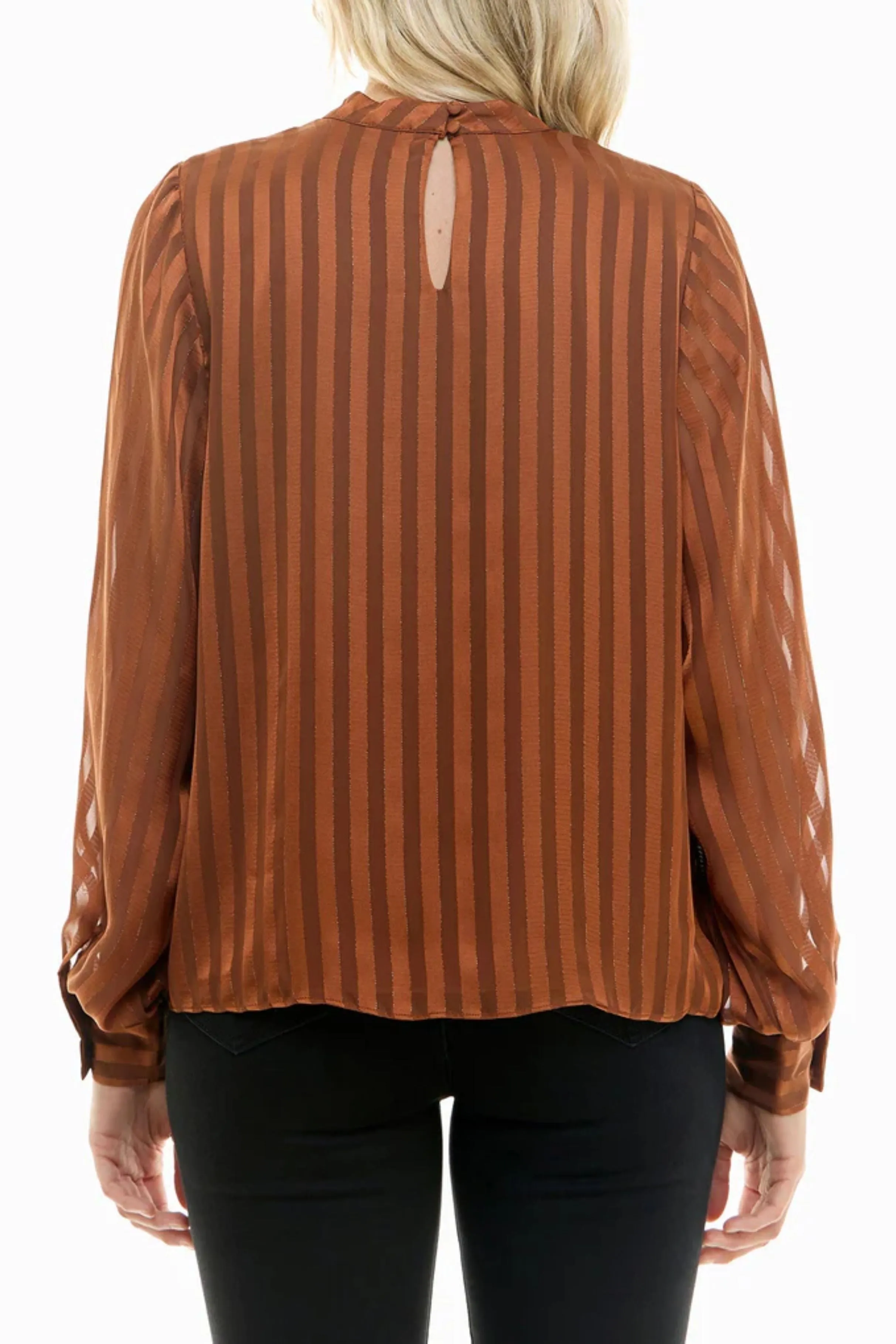 Nicole Miller Mock Neck Long Sleeve Striped Top