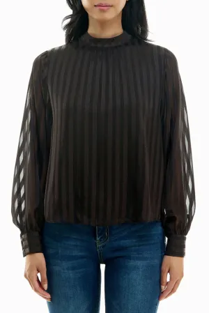 Nicole Miller Mock Neck Long Sleeve Striped Top