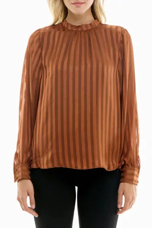 Nicole Miller Mock Neck Long Sleeve Striped Top