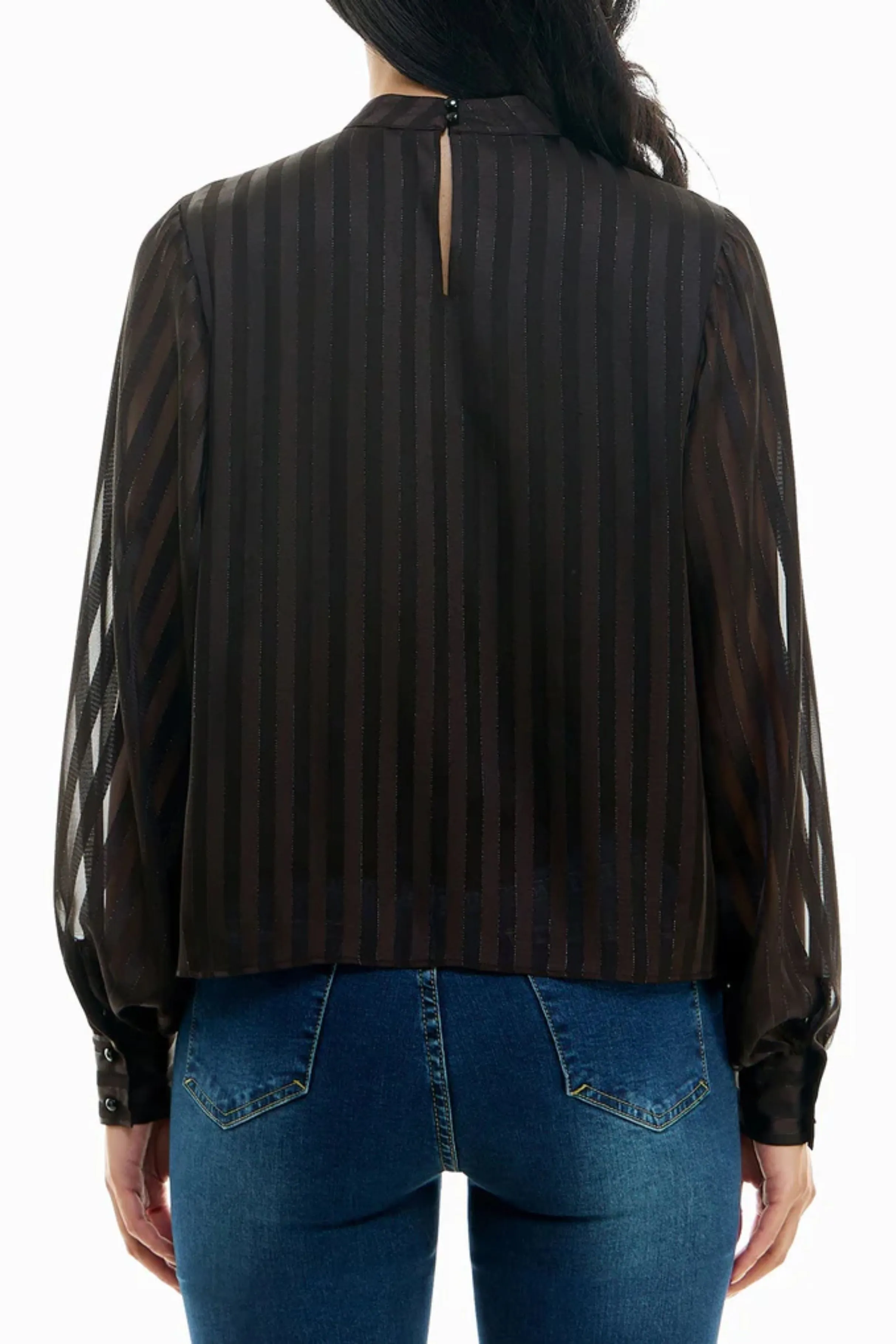 Nicole Miller Mock Neck Long Sleeve Striped Top