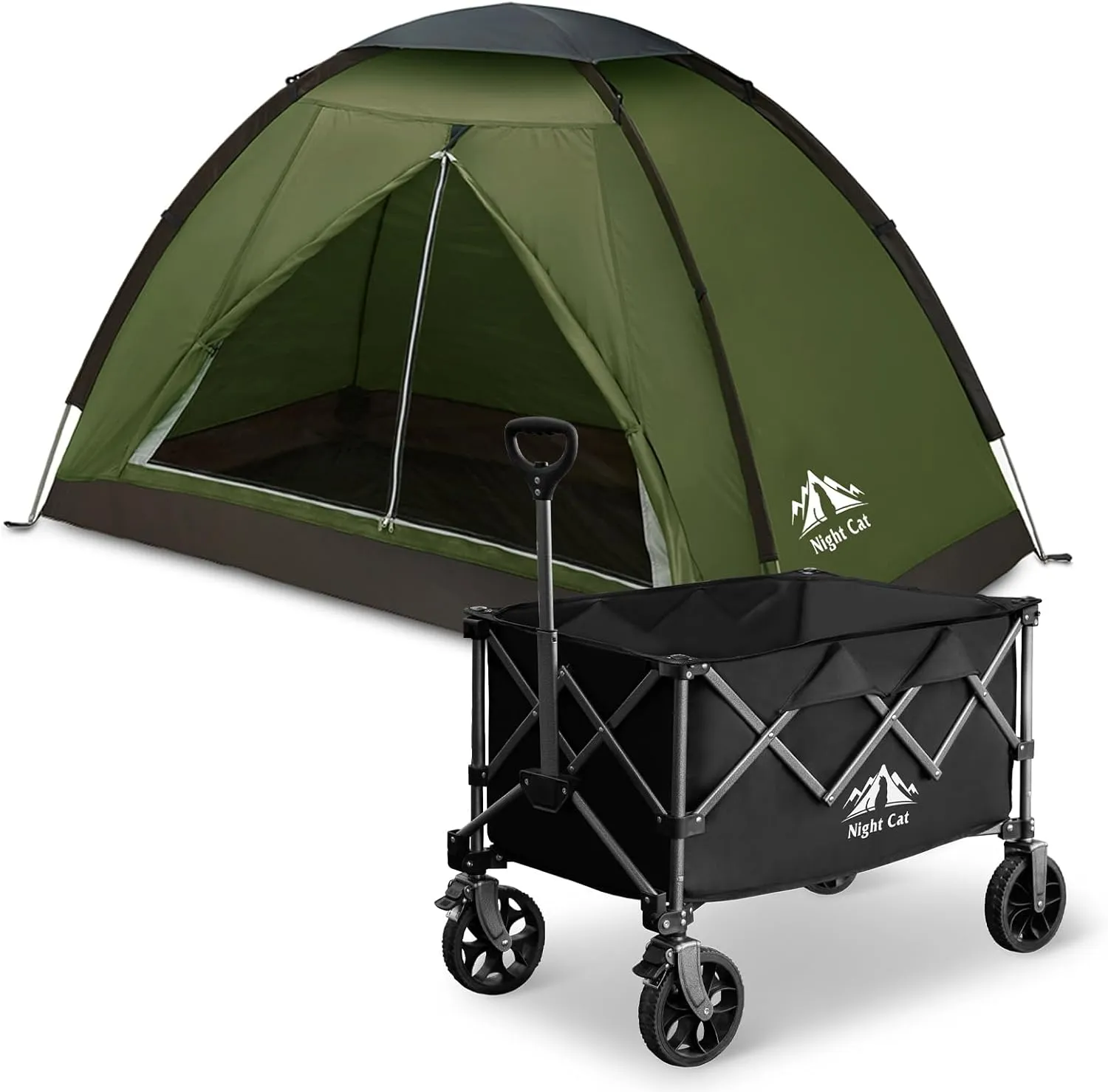 Night Cat Backpacking Tent with Collapsible Wagon Camping Hiking Tent with Wagon Cart for Outdoor Combo Set