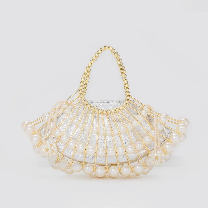 Nimue Pearl Beaded Golden Fan Evening Bag