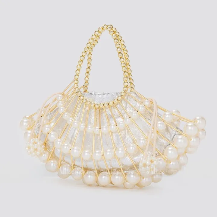 Nimue Pearl Beaded Golden Fan Evening Bag