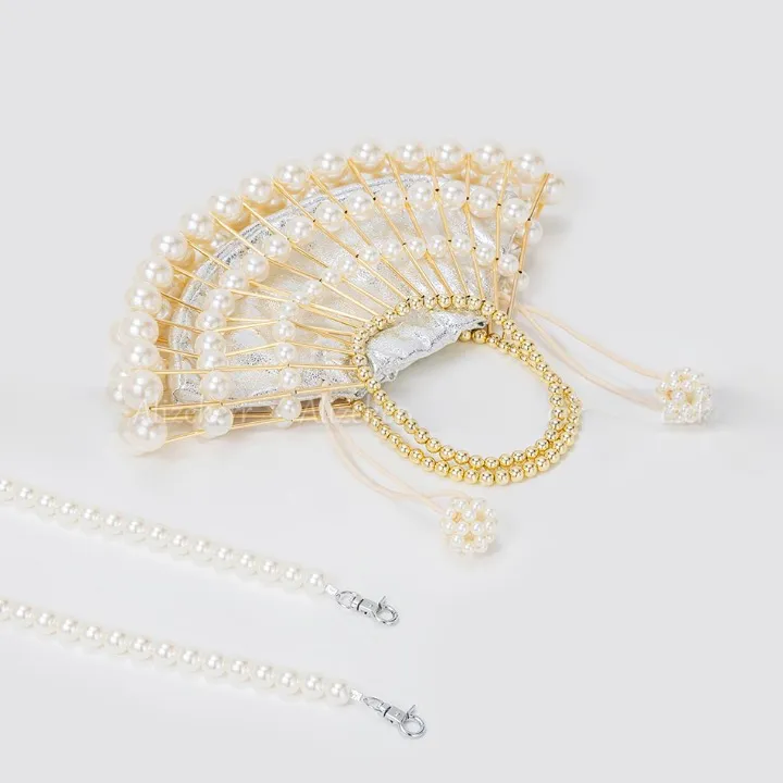 Nimue Pearl Beaded Golden Fan Evening Bag