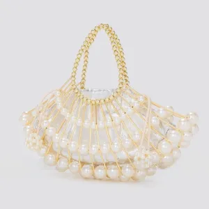 Nimue Pearl Beaded Golden Fan Evening Bag