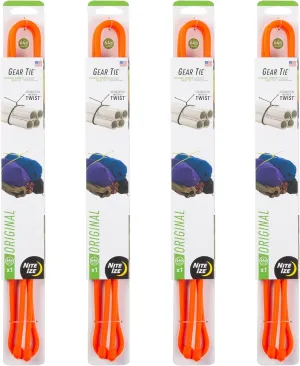 Nite Ize Gear Tie Reusable Rubber Twist Tie - Bendable Rubber Ties for Indoor & Outdoor Use - Reusable Multipurpose Twist Ties for Organizing & More - 64", Bright Orange (4 Pack)