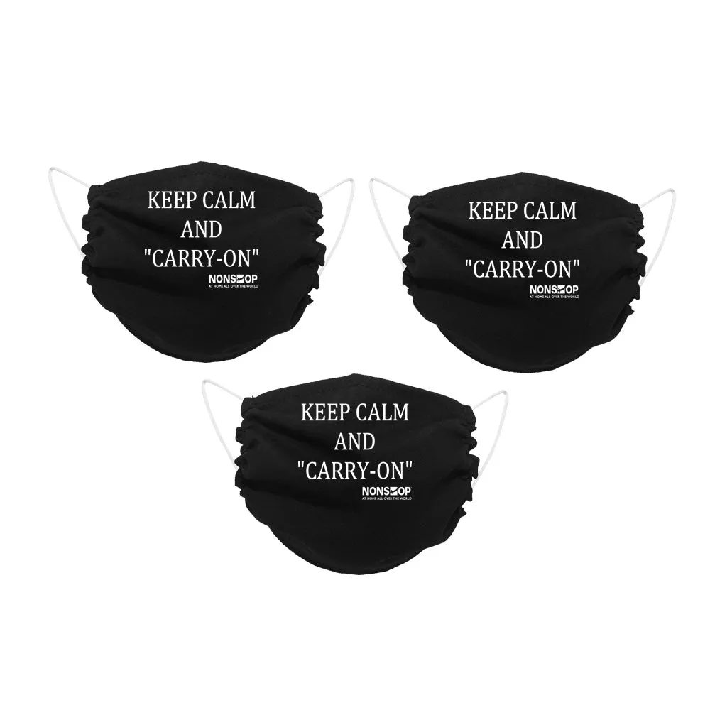 NONSTOP Fun Travel Quotes "Keep Calm and 'Carry-on'" Lightweight Travel Facemask