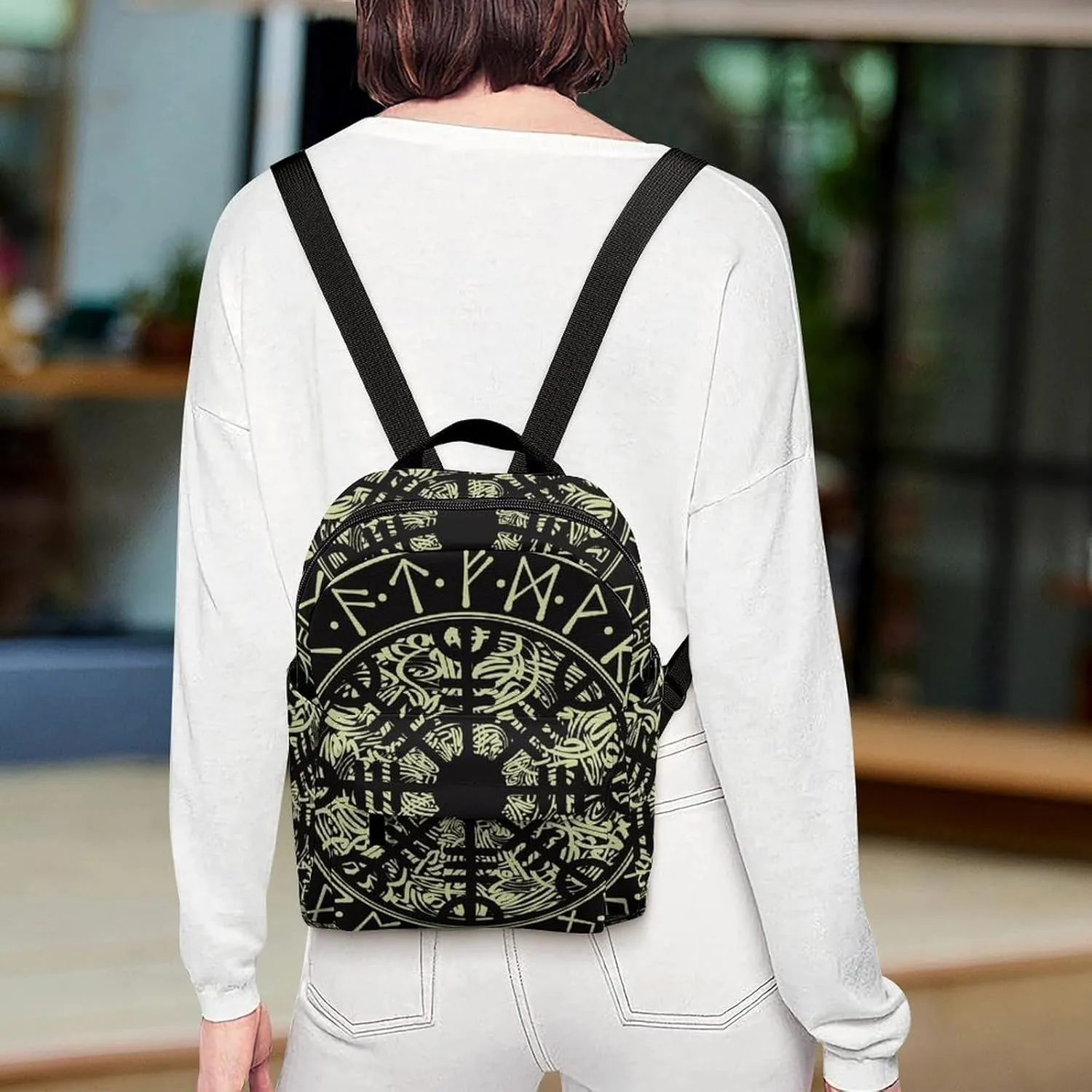 Nordic Rune Compass Casual Women's Backpack, Lightweight, Waterproof, Versatile Daily Bag