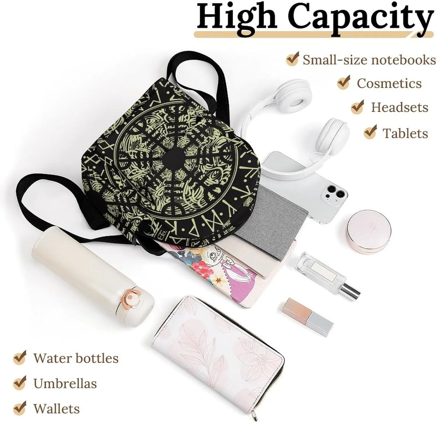 Nordic Rune Compass Casual Women's Backpack, Lightweight, Waterproof, Versatile Daily Bag