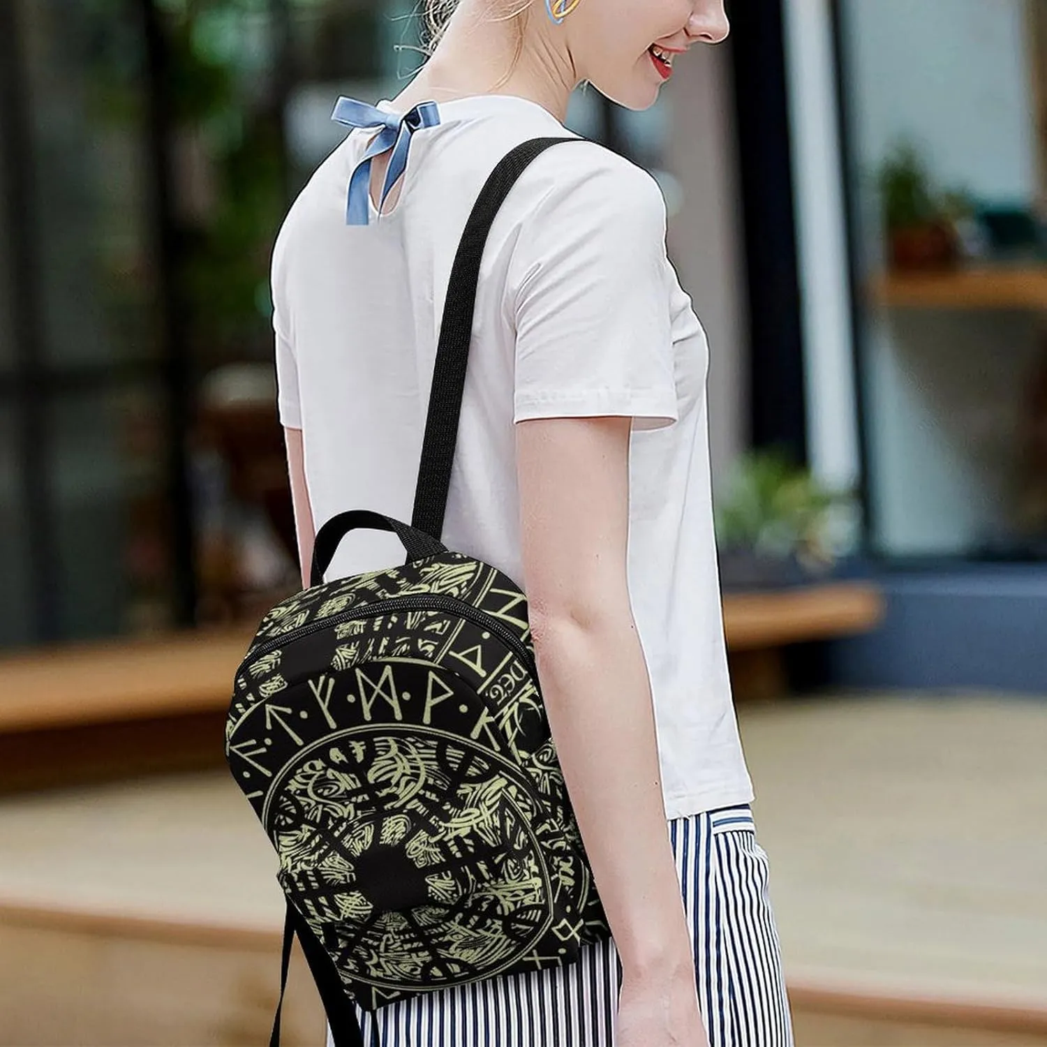 Nordic Rune Compass Casual Women's Backpack, Lightweight, Waterproof, Versatile Daily Bag