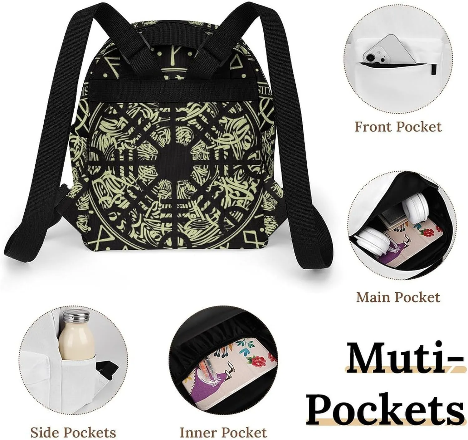 Nordic Rune Compass Casual Women's Backpack, Lightweight, Waterproof, Versatile Daily Bag