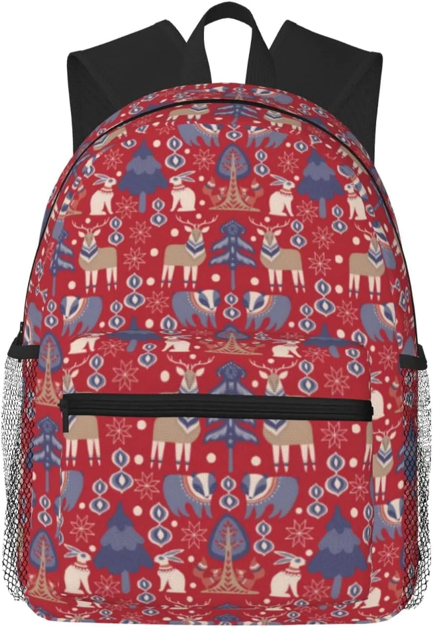 Nordic Scandinavian Woodland Christmas Lightweight Packable Backpack Travel Casual Hiking Daypack Foldable Backpack For Men Women