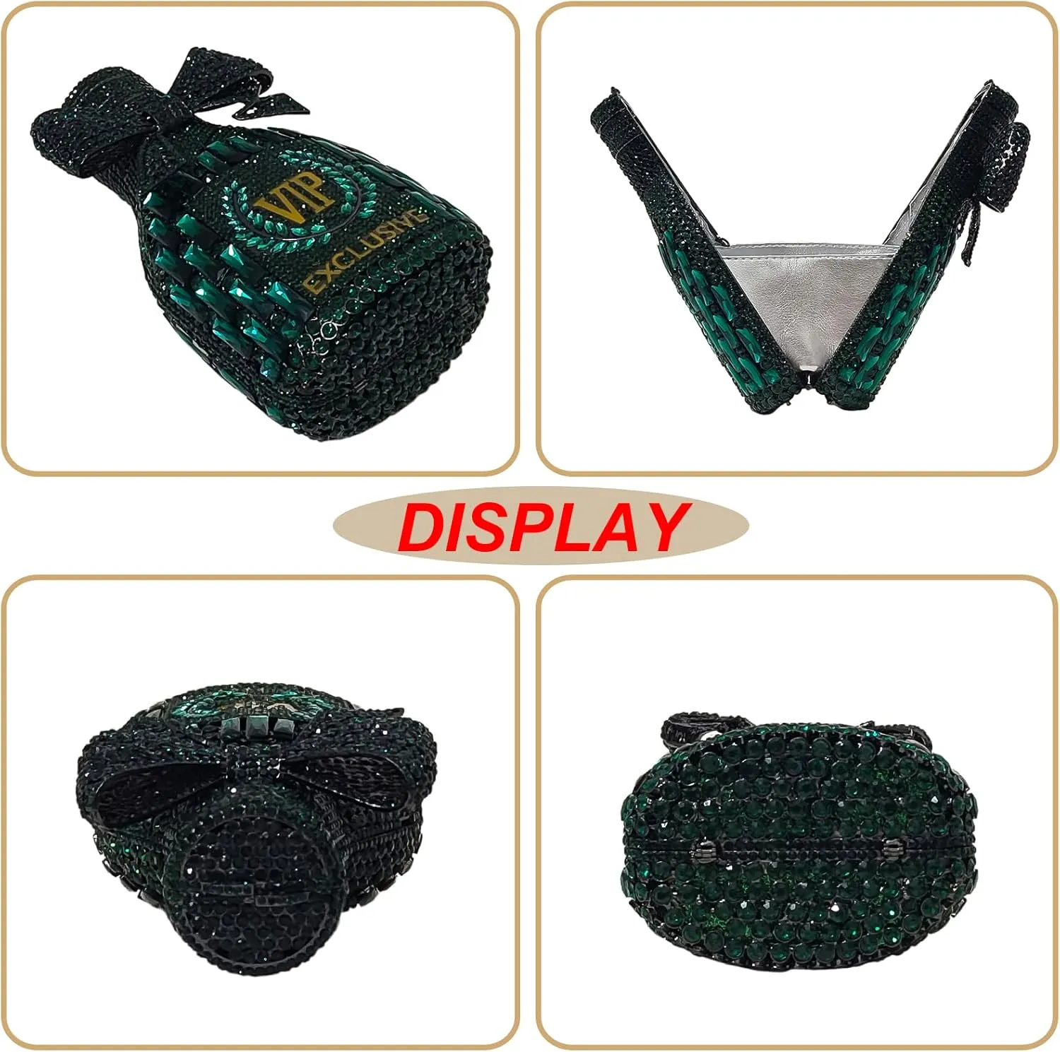 Novelty Champagne Bottle Evening Bag Rhinestone Clutch with Bowknot Women Purse Party Cocktail Crystal Handbag