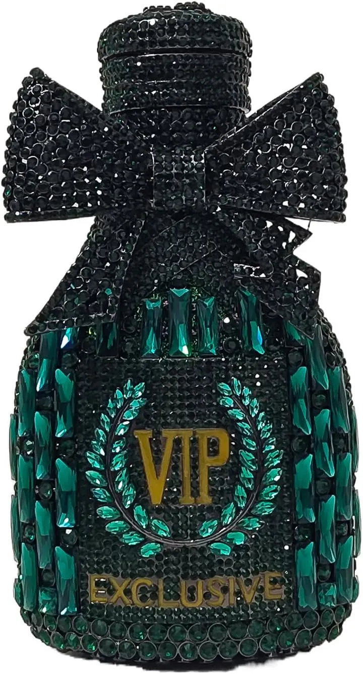 Novelty Champagne Bottle Evening Bag Rhinestone Clutch with Bowknot Women Purse Party Cocktail Crystal Handbag