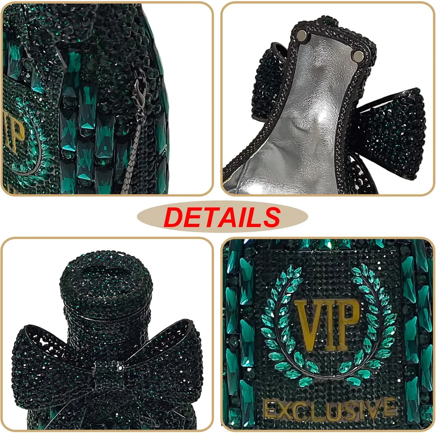 Novelty Champagne Bottle Evening Bag Rhinestone Clutch with Bowknot Women Purse Party Cocktail Crystal Handbag