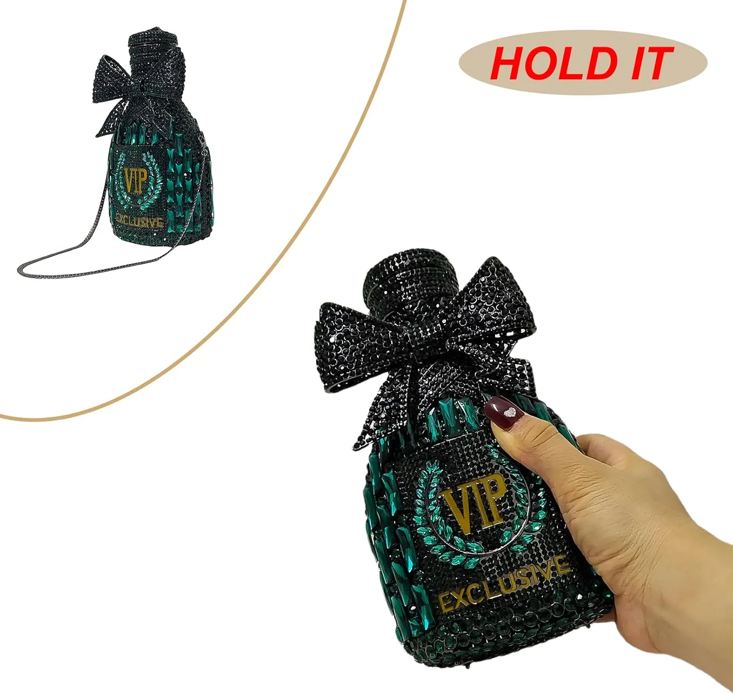 Novelty Champagne Bottle Evening Bag Rhinestone Clutch with Bowknot Women Purse Party Cocktail Crystal Handbag