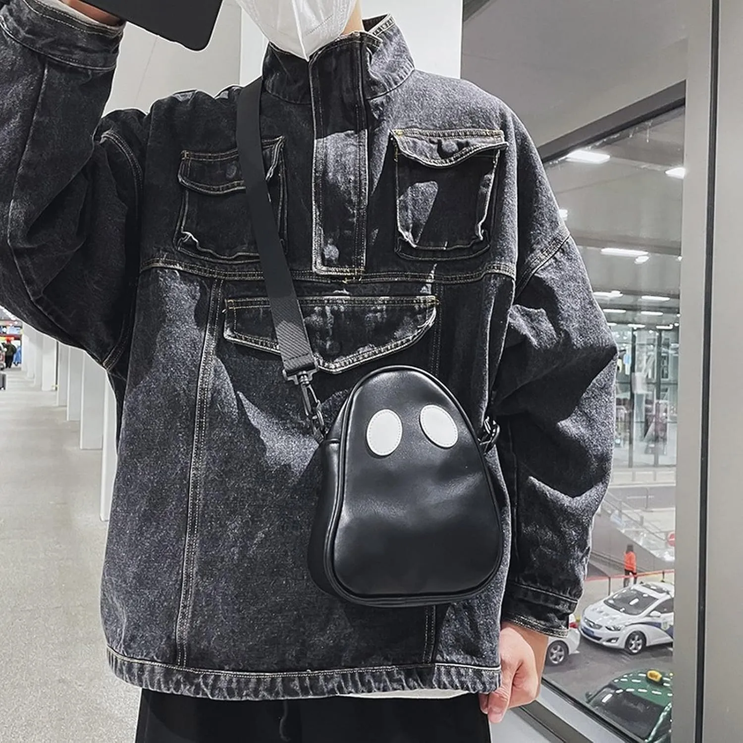 Novelty Devil Ghost Mini Crossbody Bag, PU Leather Gothic Adjustable Strap Couple Shoulder Bag for Halloween, Casual (Black)